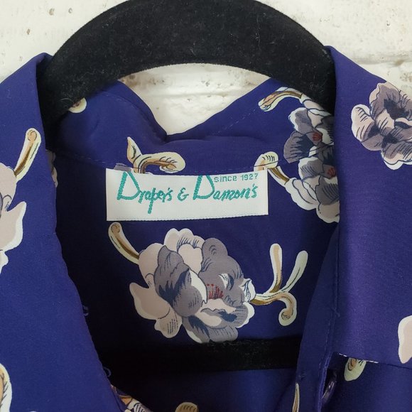 VINTAGE DRAPERS & DAMONS Cottage Core Blue FLORAL Pleated DRESS Long Sleeve SZ M - Picture 7 of 16